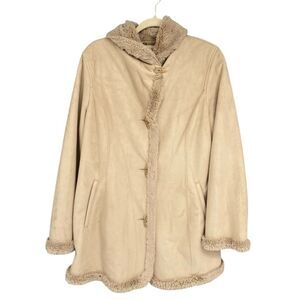 Vintage Penny Lane Faux Suede Shearling Lined Coat Tan Large